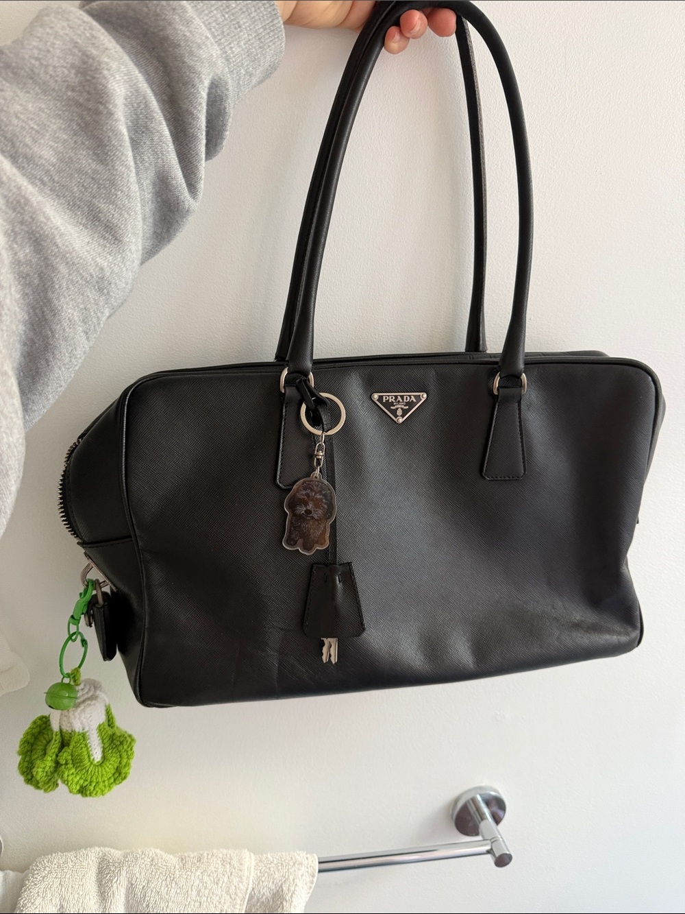 Prada Black Tessuto Tote with Leather Trim